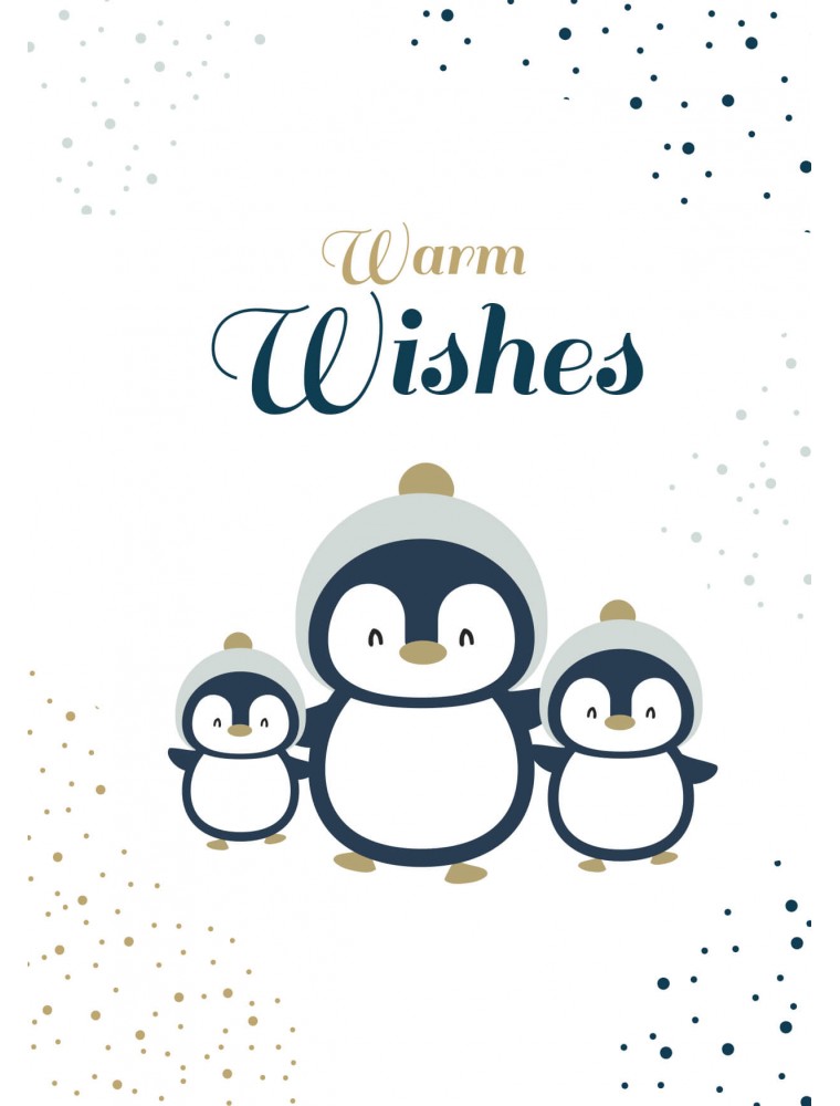 Kerstkaart warm wishes pinguin