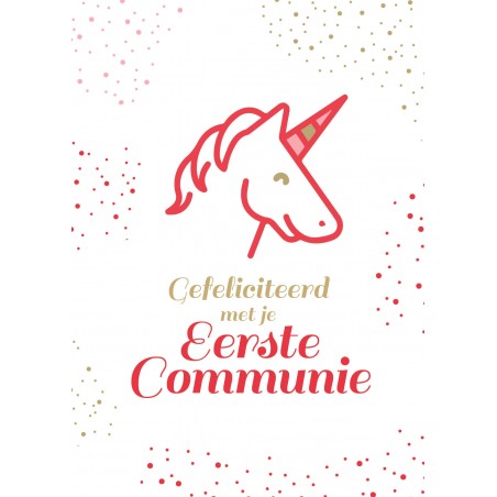 Communiekaartje eerste communie eenhoorn