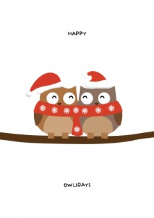 Kerstkaart met uil - Happy Owlidays