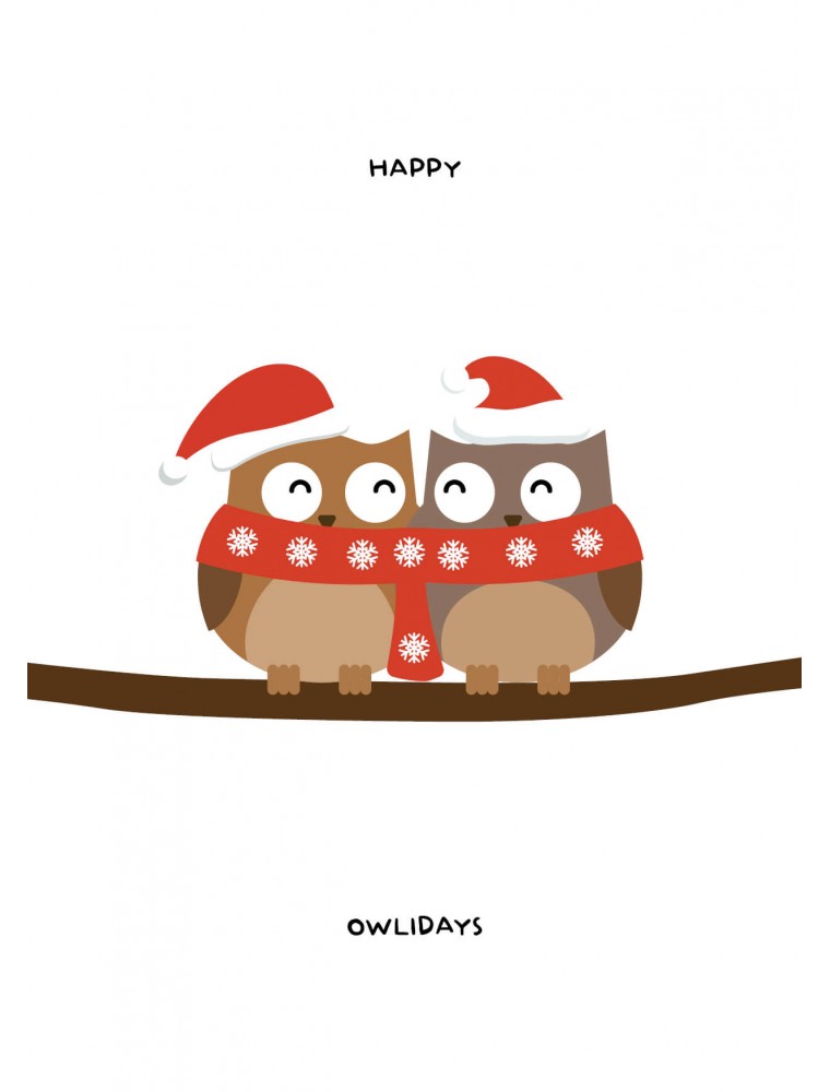 Kerstkaart met uil - Happy Owlidays